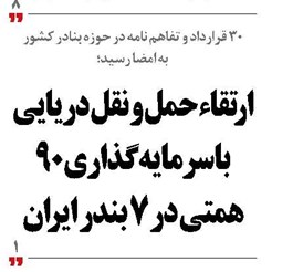 ارتقاء حمل و نقل دریایی با سرمایه‌گذاری 90 همتی در 7 بندر ایران