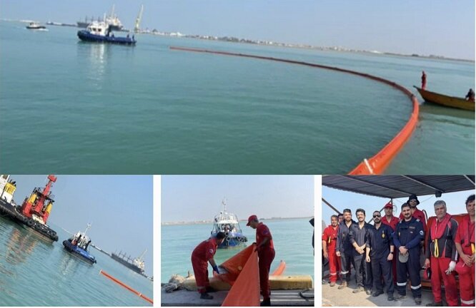 تلاش برای پاکسازی آلودگی نفتی در لنگرگاه بوشهر؛ عملیات ادامه دارد