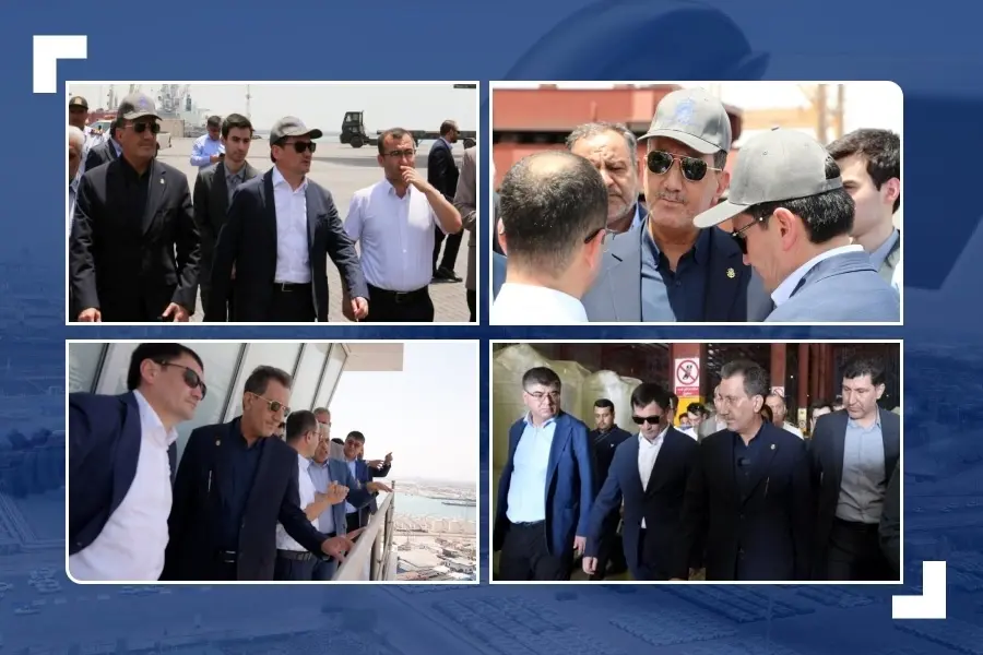 بازدید میدانی وزیر حمل و نقل ازبکستان و مدیرعامل سازمان بنادر و دریانوردی از بندر شهیدرجایی