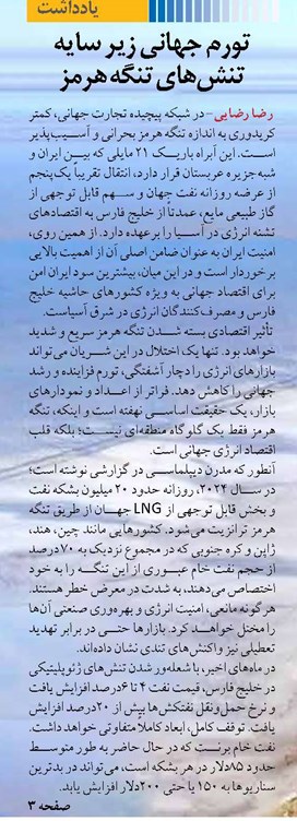 تورم جهانی زیر سایه تنش‌های تنگه هرمز