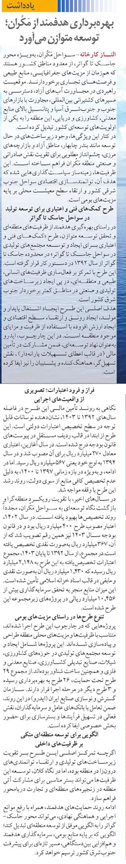 بهره‌‌برداری هدفمند از مَکُران؛  توسعه متوازن می‌آورد